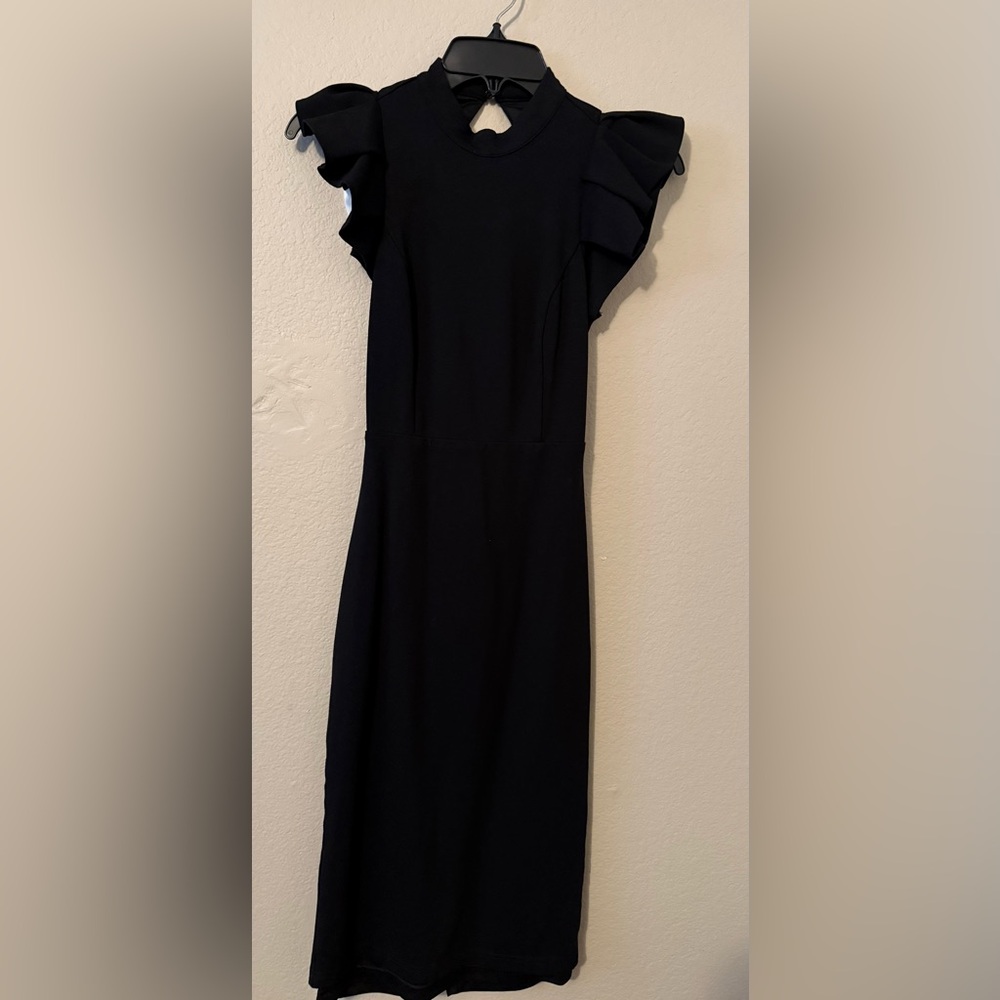 Stylish Splendor Black Backless Ruffle Bodycon Midi Dress